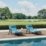 Garvee 2-Piece Rattan Patio Folding Chaise Lounge with 5-Position Adjustable Backrest for Poolside, Backyard, Deck, Peacock Blue - Peacock Blue