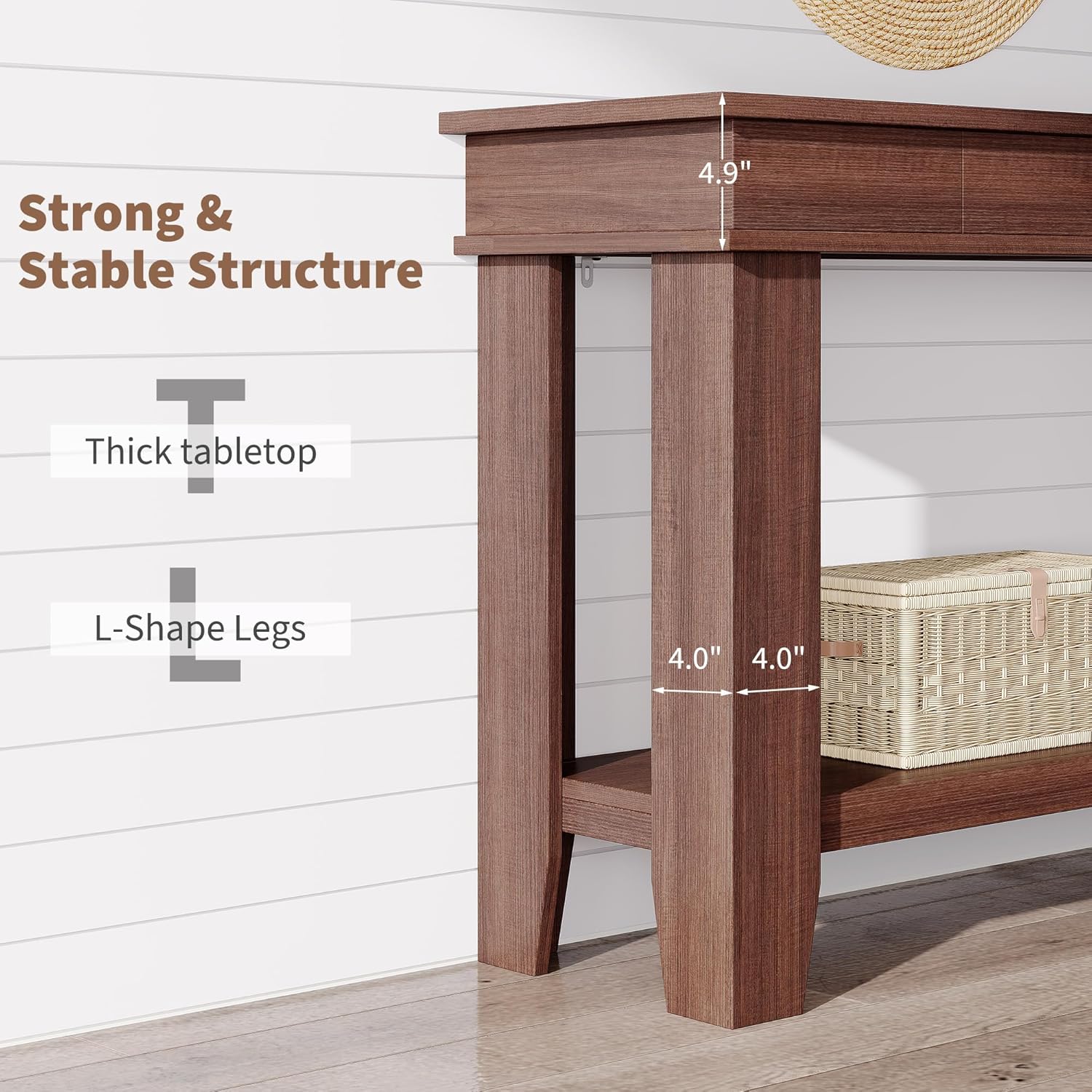 Garvee 54" Rustic Wood Console Table with 2 Drawers & Lower Shelf for Hallway Living Room Behind Couch, 54x14x30, Warm Wood