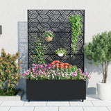 Garvee Metal Planter Box with Trellis and Wheels for Climbing Plants, Vegetables, Vines, 71"x47"x16", Galvanized Metal