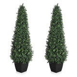 Garvee 3 FT Artificial Boxwood Topiary Trees Set of 2 Cone Shaped UV Resistant Faux Outdoor Plants Black Planter Porch Indoor Garden Patio - 3Ft(2Pcs)