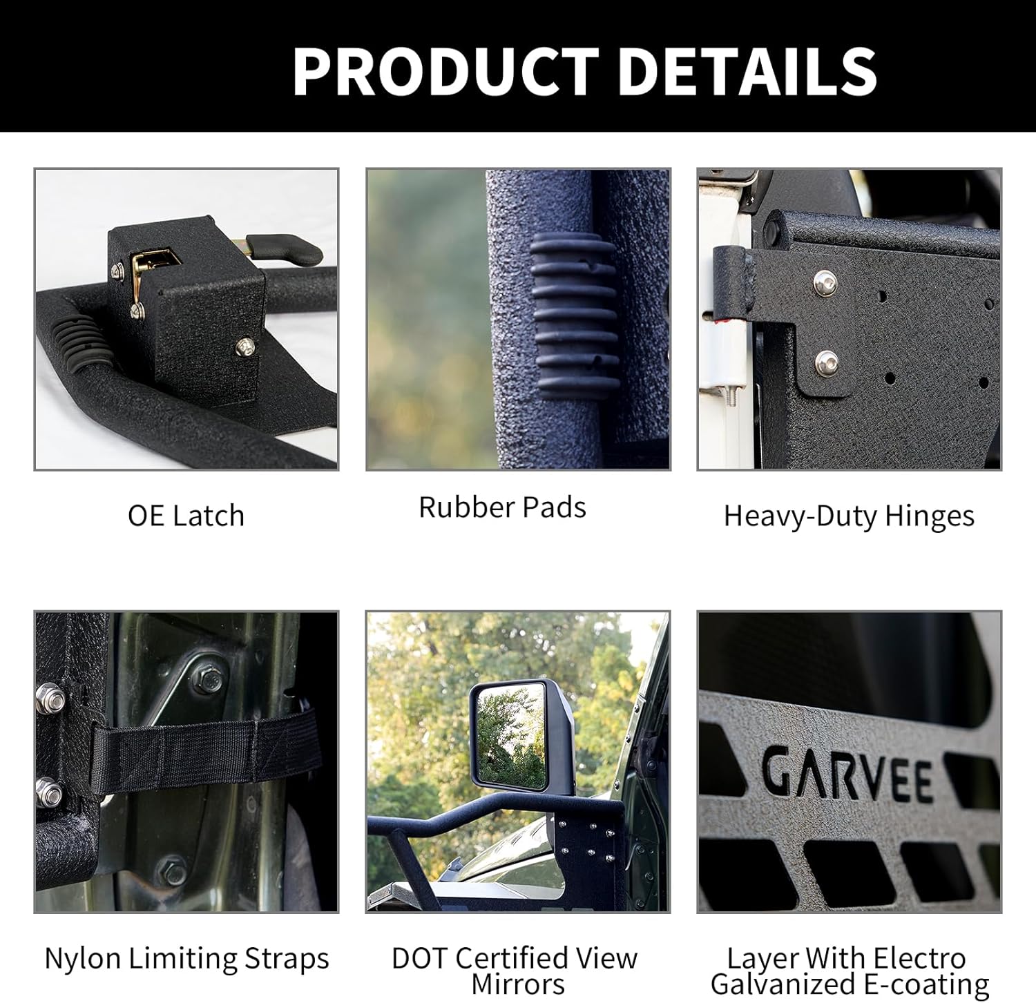 Garvee Off-Road Safari Tubular Doors with Side View Mirror Compatible with Jeep Wrangler TJ 1997-2006 - Set of 2 Fat Tube Half Doors for Adventure
