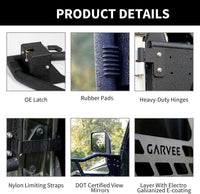 Garvee Off-Road Safari Tubular Doors with Side View Mirror Compatible with Jeep Wrangler TJ 1997-2006 - Set of 2 Fat Tube Half Doors for Adventure