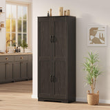 Garvee Kitchen Pantry Cabinet White, Freestanding Storage Cabinet, 60 in Tall, Adjustable Shelves for Dining Room & Living Room - Black