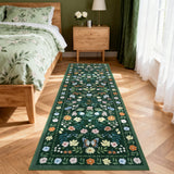 Garvee Washable Runner Rug 2x6, Floral Boho Area Rug for Hallway, Low-Pile Non-Slip Stain Resistant Carpet, Green