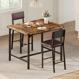 Garvee Dining Table Set for 2 with Backrest Bar Stools Footrest Corner Protector Counter Height Kitchen Table Set Small Spaces Retro Brown - Retro Brown