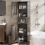 Garvee 170 cm Slim Bathroom Cabinet with Adjustable Shelves & Drawer, Waterproof MDF, Glass Fronts, Anti-Tip Safety, Dark Oak for Small Bathrooms - Braun Eichen-Optik