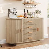 Garvee 47" Fluted Sideboard Buffet Cabinet Natural Oak, Modern 60" Buffet Table with 4 Drawers and 2 Sliding Doors for Dining Living Room Hallway