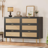 Garvee Rattan 6 Drawer Dresser With Gold Legs And Handles For Bedroom 42.5''W Black - Black
