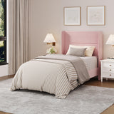 Garvee Twin Size Bed Frame with Wingback Headboard, Velvet Upholstered Platform Bedframe, Pink, 8'' Under-Bed Storage Space - Pink