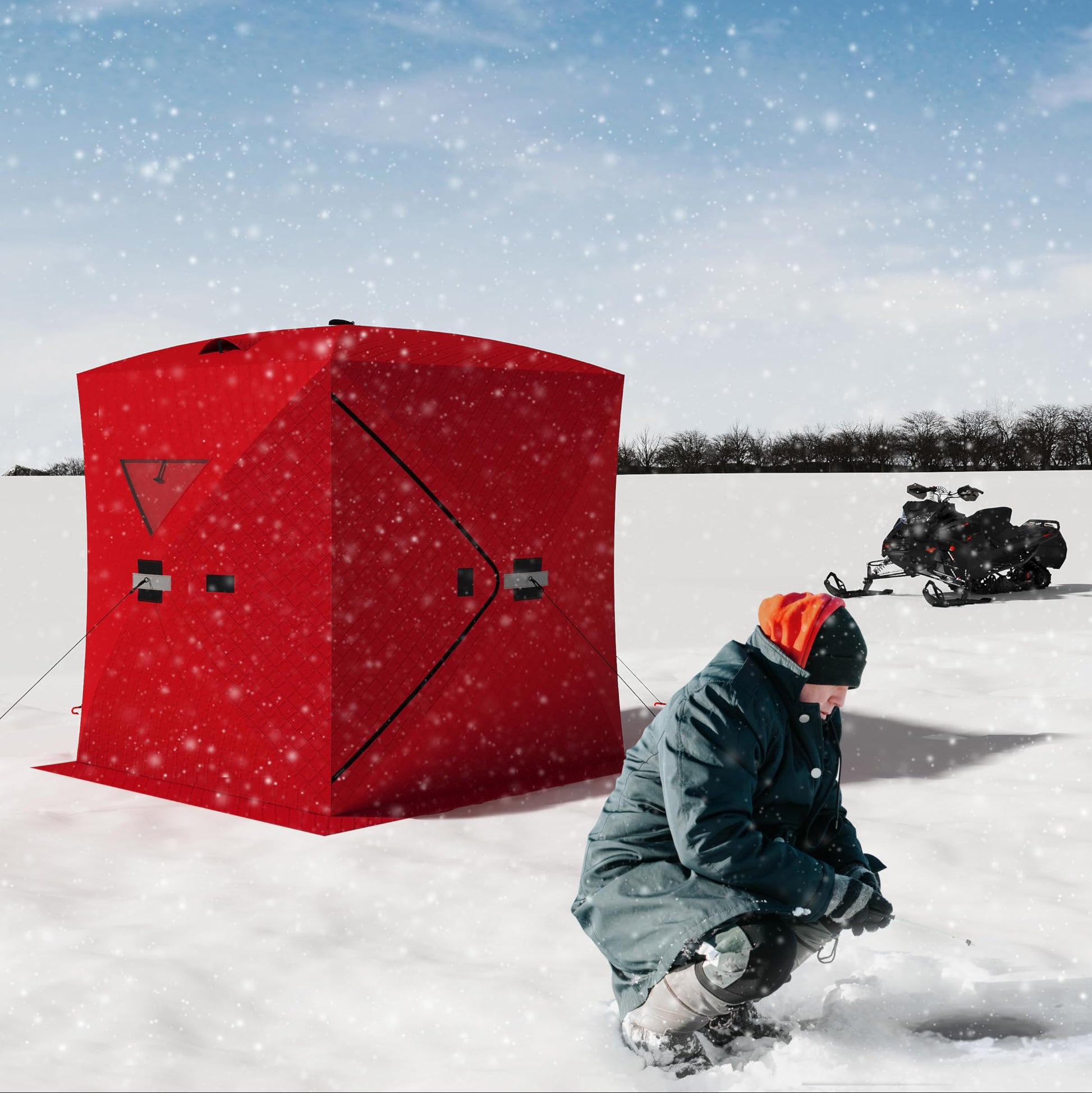Garvee Ice Fishing Tent, Warmth Retaining Design Pop-Up Portable Hub-Style Ice Fishing Shelter, Thickening 34 Square Feet of Fishable Area, 3-Person Shelter