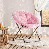 Garvee Comfy Oversized Saucer Chair Soft Plush Fabric Pink Foldable Accent Chair for Bedroom Living Room Dorm Office - Pink With Gold Legs 200 (Long Plush 1119)