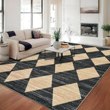 Garvee 9x12 Washable Area Rug Black and Brown Non Slip Distressed Checkered Rug for Living Room and Dining Room - Checkered|Black & Brown