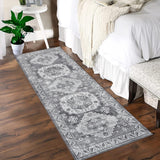 Garvee Vintage Washable Area Rug 2'x6' Runner Boho Rug Faux Cashmere Non Slip Rugs for Living Room Bedroom Oriental Indoor Rug Mat Stain Resistant Throw Rug Kitchen Dining Home Office, Grey - Grey