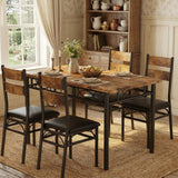 Garvee 5 Piece Dining Table Set for 4, Wooden Industrial Rectangular Kitchen Dinner Table with Upholstered High Back Chairs, Retro Brown, Compact Size for Apartment - Retro Brown