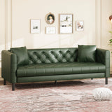 Garvee 81 in Leather Couch for Living Room, Modern 3 Seater Sofa with Deep Seat and Pillows, Green - Green