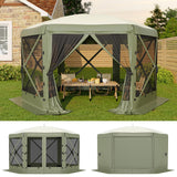 Garvee 11.5FT 6-Sided Pop Up Gazebo Tent with Mesh Panels and Removable Wind Cloths for Camping Backyard Parties Outdoor Events Army Green - Army Green