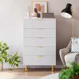 Garvee Fluted Dresser with 5 Drawers, 48" Tall Modern Chest of Drawers with Curved Profile Design, Wood Drawer Organizer for Bedroom, Living Room, Hallway - Natural Oak