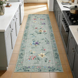 Garvee Washable 2x6 Kitchen Rugs Floral Non Slip Hallway Runners Stain Resistant Low Pile Area Rug Bedroom Entryway Laundry Bathroom Green - Modern Floral|Green