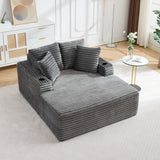 Garvee 64in Oversized Corduroy Fabric Bone-Free Sofa Bed with Cup Holders and Pillows for Apartments Living Rooms Bedrooms - Gray