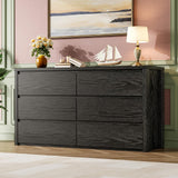 Garvee 6 Drawer Dresser Handle Free Wide Wood Chest for Bedroom Living Room Hallway Modern Large Storage Cabinet Natural Wood Grain - Black