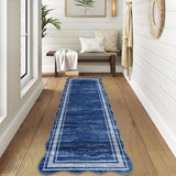 Garvee Scalloped Washable Runner Rugs for Hallway 2x6 Kitchen Runner Rug Navy Blue, Non-Slip Soft Low Pile Indoor Carpet - Navy