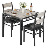 Garvee Dining Table Set for 2 with Upholstered Chairs, Compact Bistro Table for Small Kitchen or Apartment, Grey, Space-Saving Design