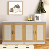 Garvee Double Cat Litter Cabinet with Sisal Doors - Dual Compartments, Sliding Drawer, Wooden TV Table, White, Living Room
