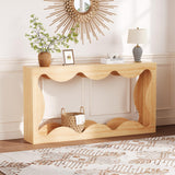 Garvee Scalloped Console Table Slim Wooden Sofa Table with Storage for Entryway Living Room Apartment Natural Oak