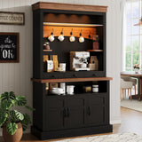 Garvee Coffee Bar Cabinet with LED Light, 72in Tall Farmhouse Hutch, Black, Kitchen Living Dining Room Storage