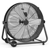 Garvee 24 in High Velocity Drum Fan Heavy Duty Industrial Floor Fan Adjustable 3 Speed Metal Blades 360° Rotation - Black