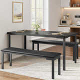 Garvee Dining Table Set for 4 with 2 Benches, 43.3" Farmhouse Breakfast Table, Metal Frame, Black, Small Space Dining Room