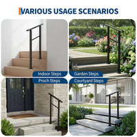 Garvee Outdoor Stair Handrail Set for 2 Steps, Aluminum & Iron Posts, Weatherproof Black Finish, Easy Mounting for Entrance Balcony Garden