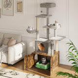 Garvee 3-in-1 Modern Cat Tree & Hidden Litter Box Furniture for Small Spaces, Brown, Compact Size - Rustic Brown