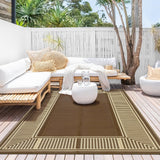 Garvee Outdoor Plastic Straw Rug Reversible Waterproof Patio Camping Rug 8x10 Brown Portable Mat - Line Brown