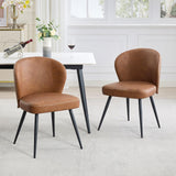 Garvee Dining Chairs Set of 2 Ergonomic Upholstered Kitchen Chairs Steel Legs 265lbs Capacity Easy Clean Leather High Curved Backrest Modern Dining Room Kitchen - Brown 2Pcs