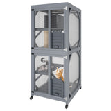 Garvee 30"L×30"W×68"H Outdoor Catio with Wheels, 4 Tier Window-Mounted Cat Enclosure, Wooden Multi-Level Cat Playpen, Weatherproof Roof, Sliding Doors, Natural Wood Color