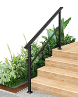 Garvee Hand Rails for Outdoor Steps Metal Stair Railing Handrail 5 Steps Black Adjustable Height & Angle Weatherproof - Black-1 Pack