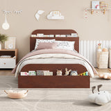 Garvee Twin Size Bed Frame with Storage Headboard and Raised-Footboard for Kids, Twin Low Platform Bed, Walnut - Espresso