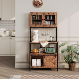 Garvee 63 in Tall Farmhouse Bakers Rack 5 Tier Industrial Microwave Stand with Charging Station Brown