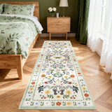 Garvee Washable Runner Rug 2x6 Floral Boho Low-Pile Stain Resistant Faux Wool Non-Slip TPE Rubber Backing for Hallway Kitchen Entryway Beige