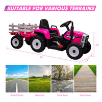 Garvee Ride - P Series: 12V Electric Tractor & Trailer for Kids, 3-6 Yrs - With RC - Rose / 25W