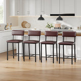 Garvee Bar Stools Set of 4, Upholstered PU Leather Counter Height Barstools with Back, Thickened Metal Legs, Footrest, Kitchen Island, Dark Brown - Retro Dark Brown
