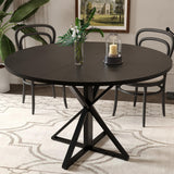 Garvee 47" Round Dining Table Wood Top Heavy-Duty Metal Pedestal 4-Piece Split-Top Kitchen Table Black - Black