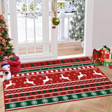 Garvee Christmas Area Rug 2x3 Small Rug Washable Entryway Rug Xmas Snowflake Holiday Decor Doormat Kitchen Decorative Non Slip Soft Low Pile Small Carpet Indoor Throw Rug Bedroom Entrance Bathroom - Red & Green