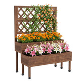 Garvee Raised Garden Bed with Trellis & Wheels 2-Tier Outdoor Wooden Elevated Planter Box Brown for Backyard Patio Balcony