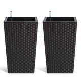 Garvee 16 in Tall Rattan Self Watering Planter Set with Trays & Water Level Monitor for Indoor & Outdoor Use, Brown