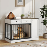 Garvee 47" Farmhouse White Dog Crate Furniture with Double Doors, Drawers & Storage Cabinet for Small Medium Dogs, Indoor Kennel, TV Stand, Buffet Cabinet