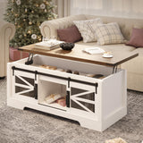 Garvee Lift Top Coffee Table 47.2 in Multifunction with Sliding Barn Door Hidden Storage Adjustable Shelf Farmhouse Rustic Wood Grain - Wood