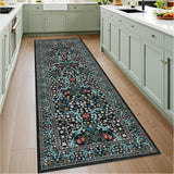 Garvee Kitchen 2x6 Runner Rug Floral Washable Non Slip Stain Resistant Boho Soft Botanical Carpet Black - B.Black