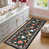 Garvee 2x6 Floral Bathroom Runner Rug Machine Washable Non-Slip Soft Low Pile Lightweight Black - Black